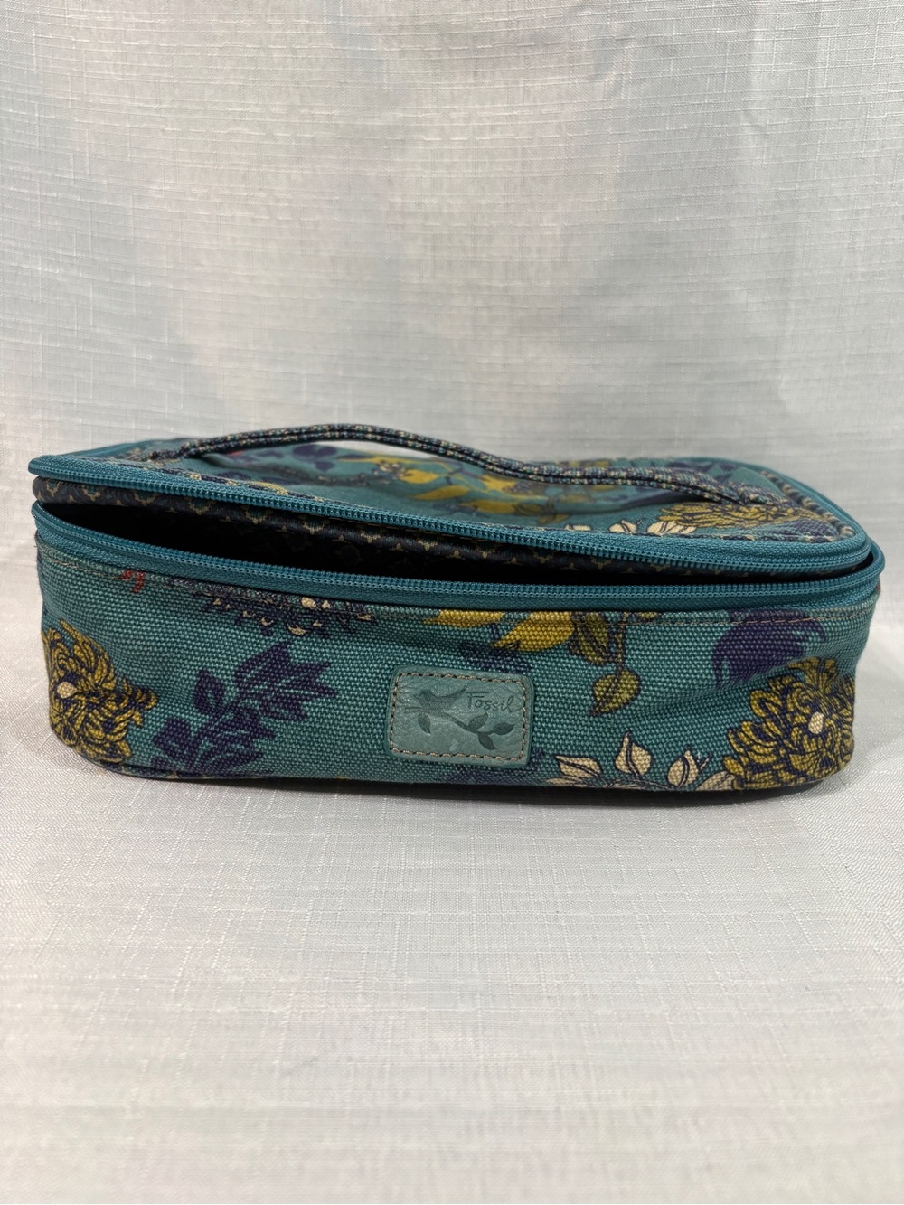 Fossil Teal Floral Zip Cosmetic Case